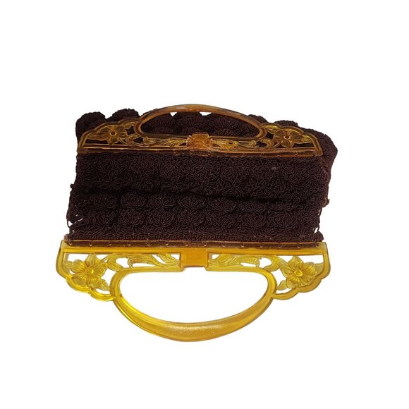 Vintage Crocheted Bag With Celluloid? Molded Handle (A6400) - Picture 2 of 5